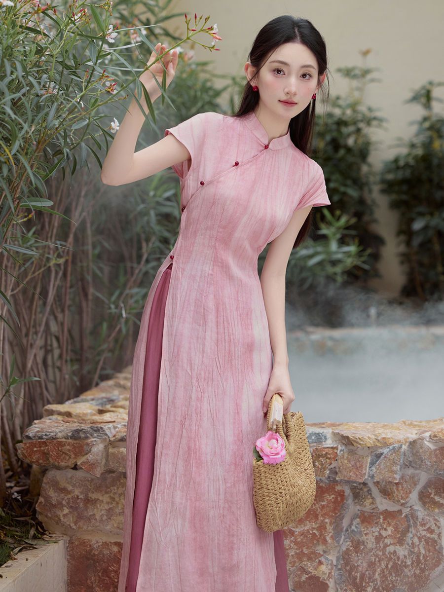 Ao Dai Vietnam Dress - Женское винтажное платье-Ципао, Элегантное Длинное Платье