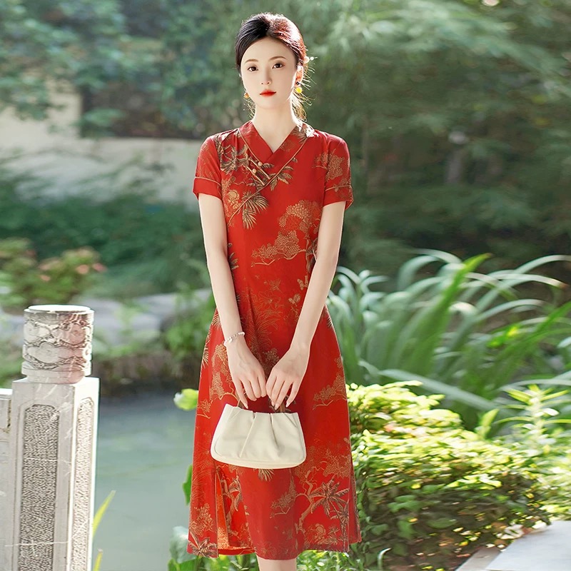 Ao Dai Vietnam Dress - Вьетнамское платье Aodai Cheongsam с винтажным