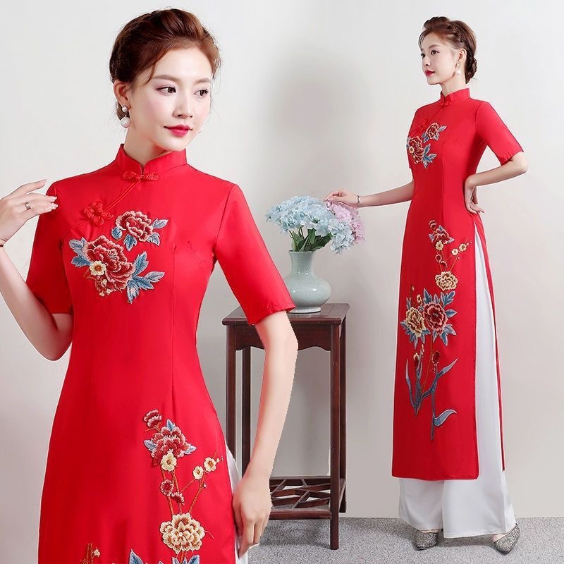 Ao Dai Vietnam Dress - Летний женский традиционный вьетнамский костюм Ao